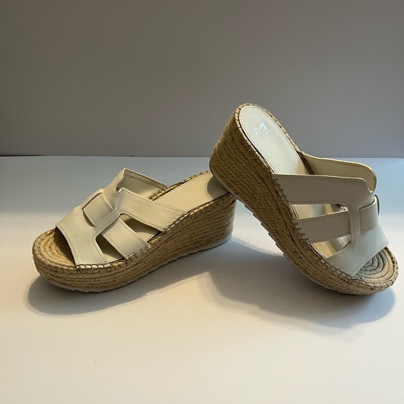 Marc Fisher Shoes - Marc Fisher Women's White Leather Robbyn Espadrille Wedge Sandals Size 7.5 - 8
